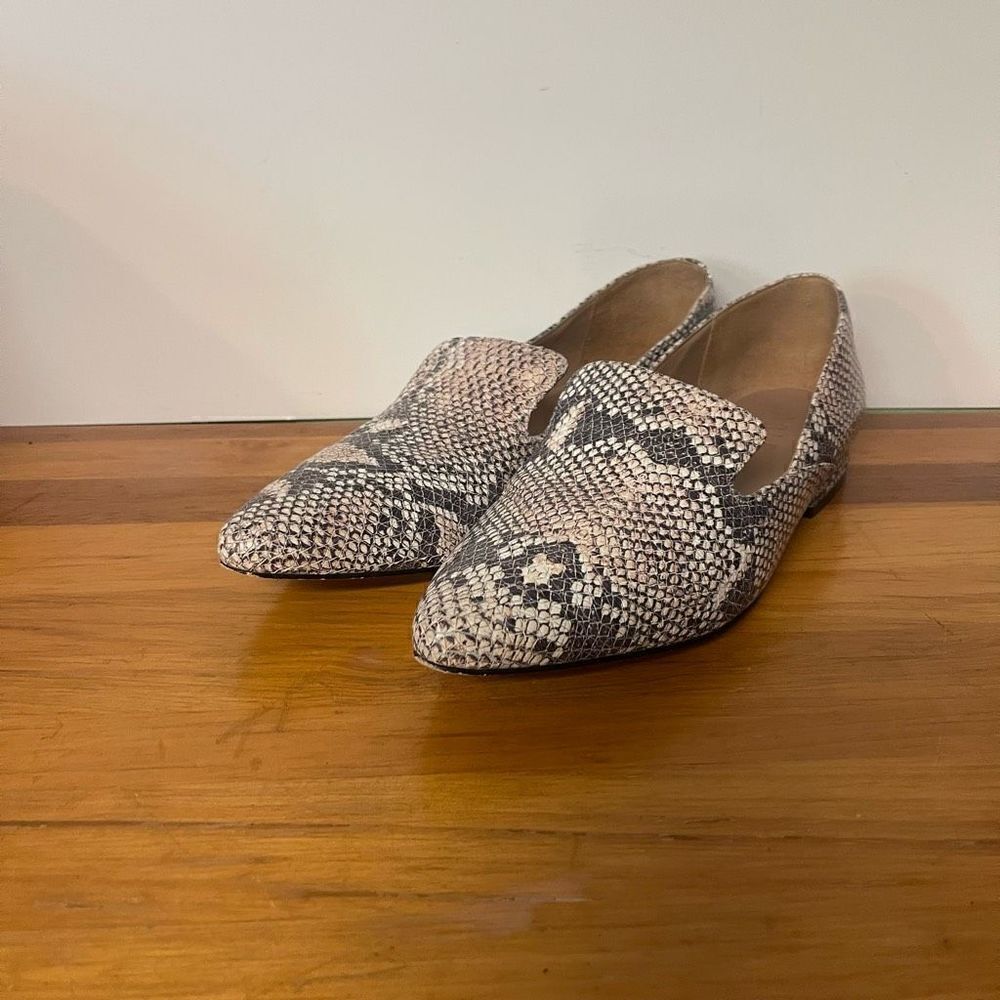 ABLE Leather Snakeskin Slip On Loafers Flats, Made in Brazil, Size 9.5